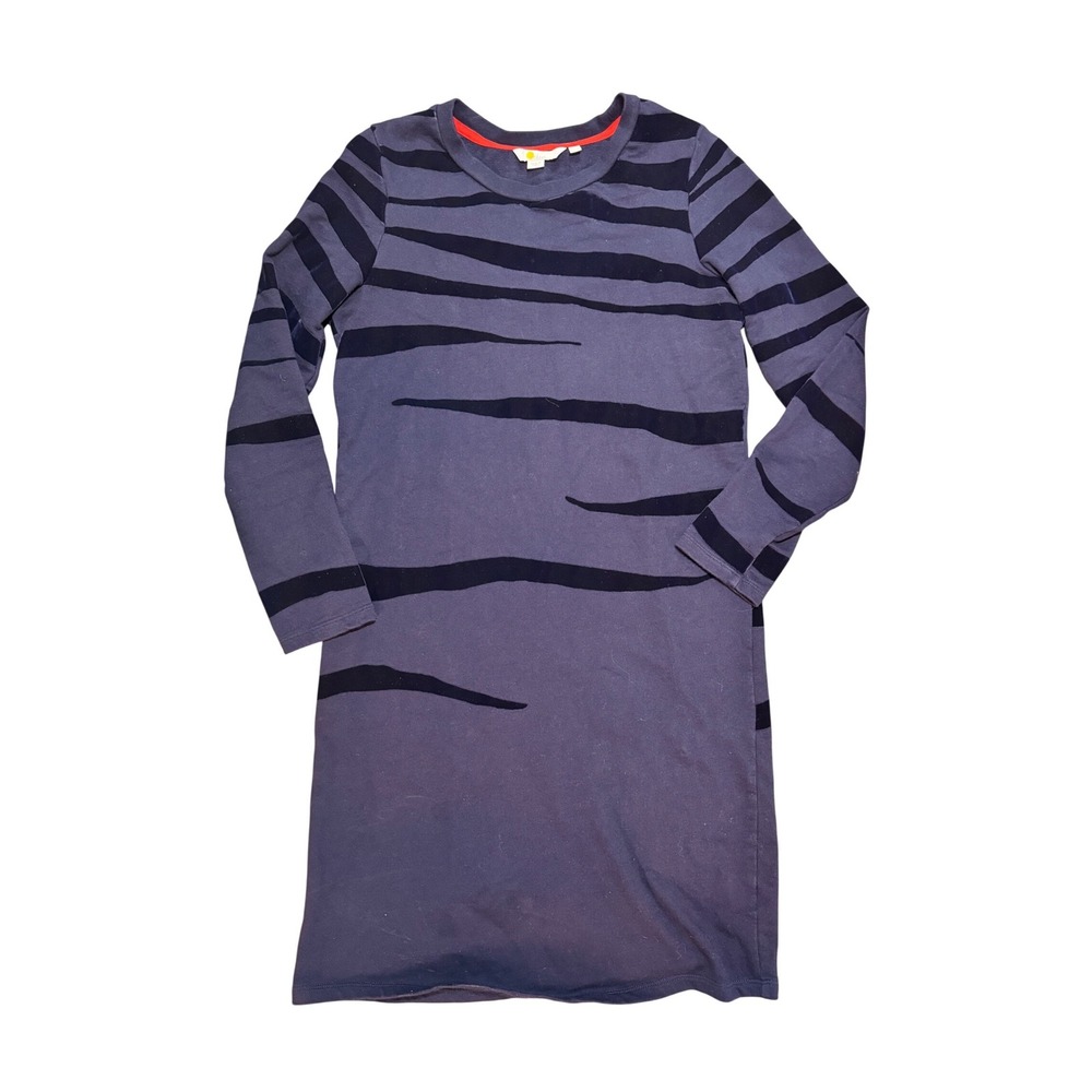 Boden Womens Purple Black Flocked Tiger Stripe Sweatshirt Shift Dress US 6L